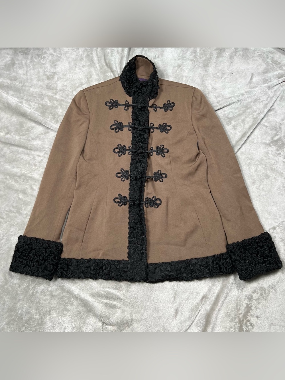 Vintage Ralph Lauren Frog Closure Wool Coat Womens 8 Brown Alexander Jacket High